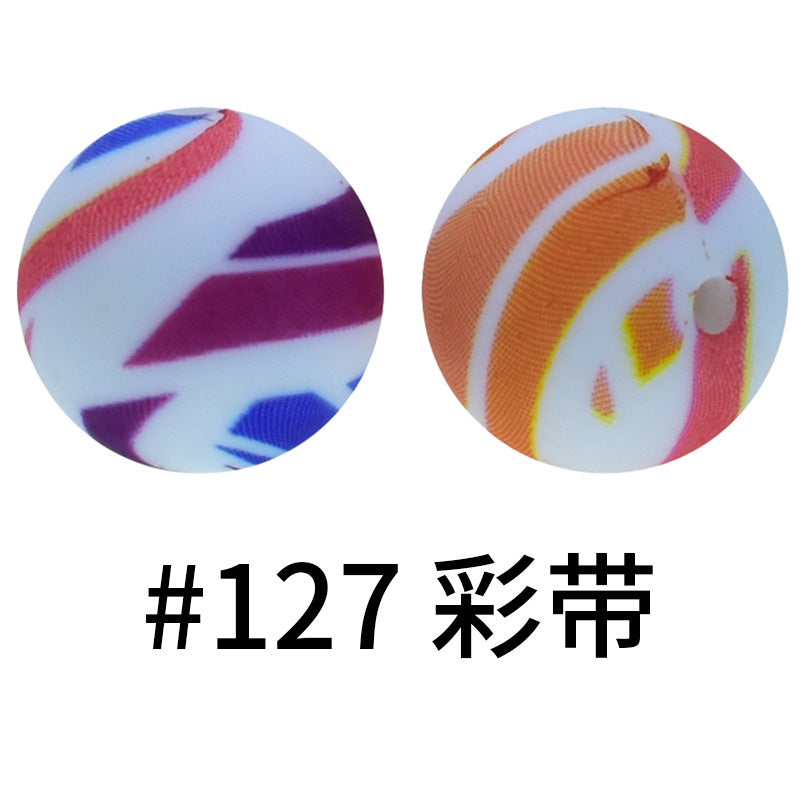 Wholesale 50pcs 16mm Print Silicone Beads Colorful Silicone Water Transfer Beads